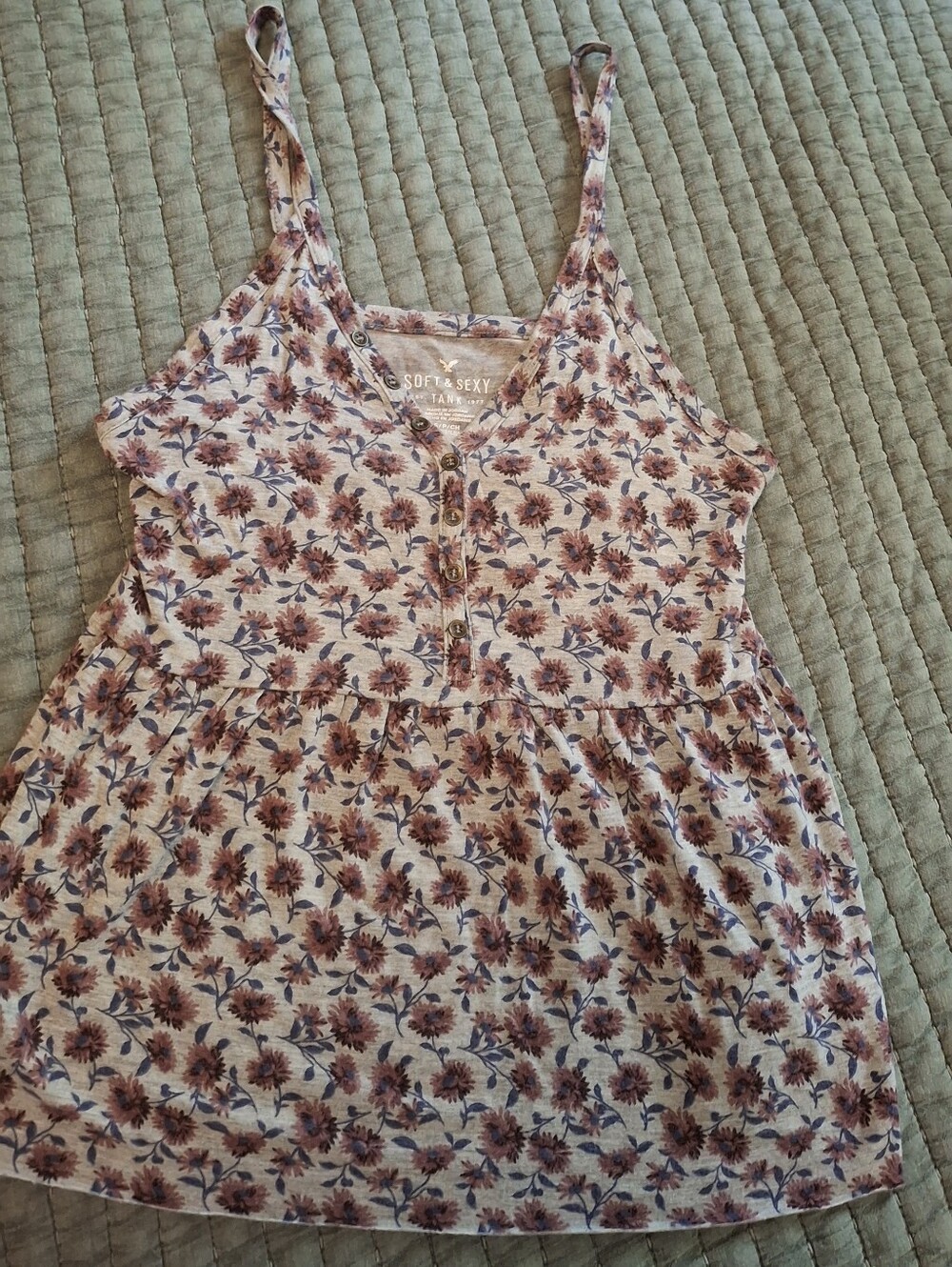 Floral Spaghetti-Strap Tank Top in Mauve